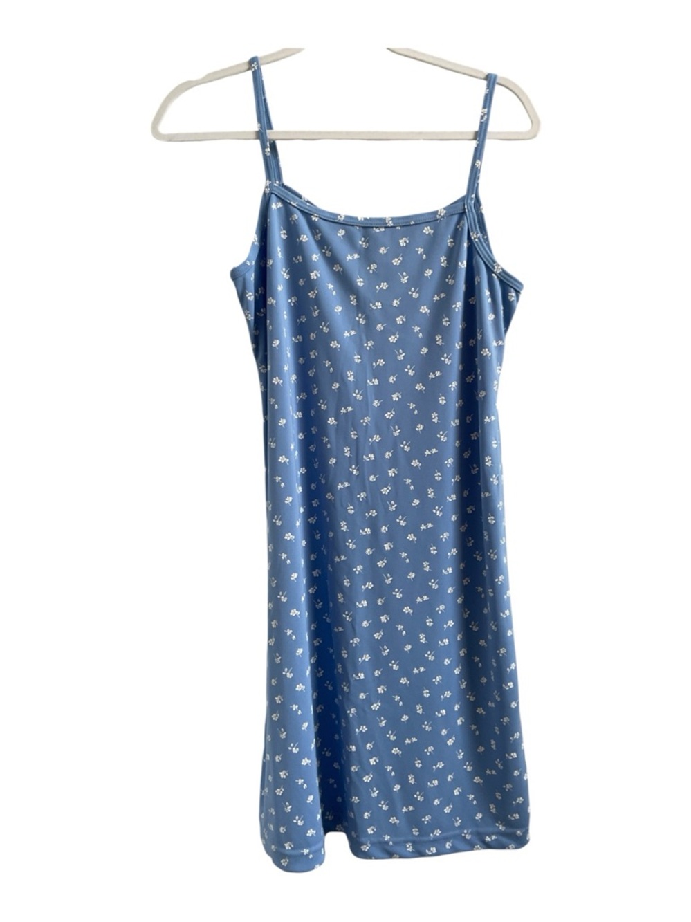 Blue Floral Slip Mini Dress with Delicate White Blossoms